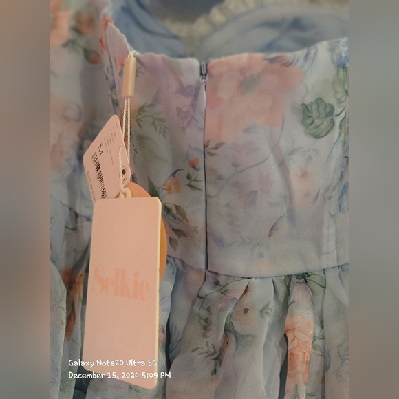NWT Free People x Selkie 'French Corset Puff Dress' in Blue Floral - Picture 6 of 11
